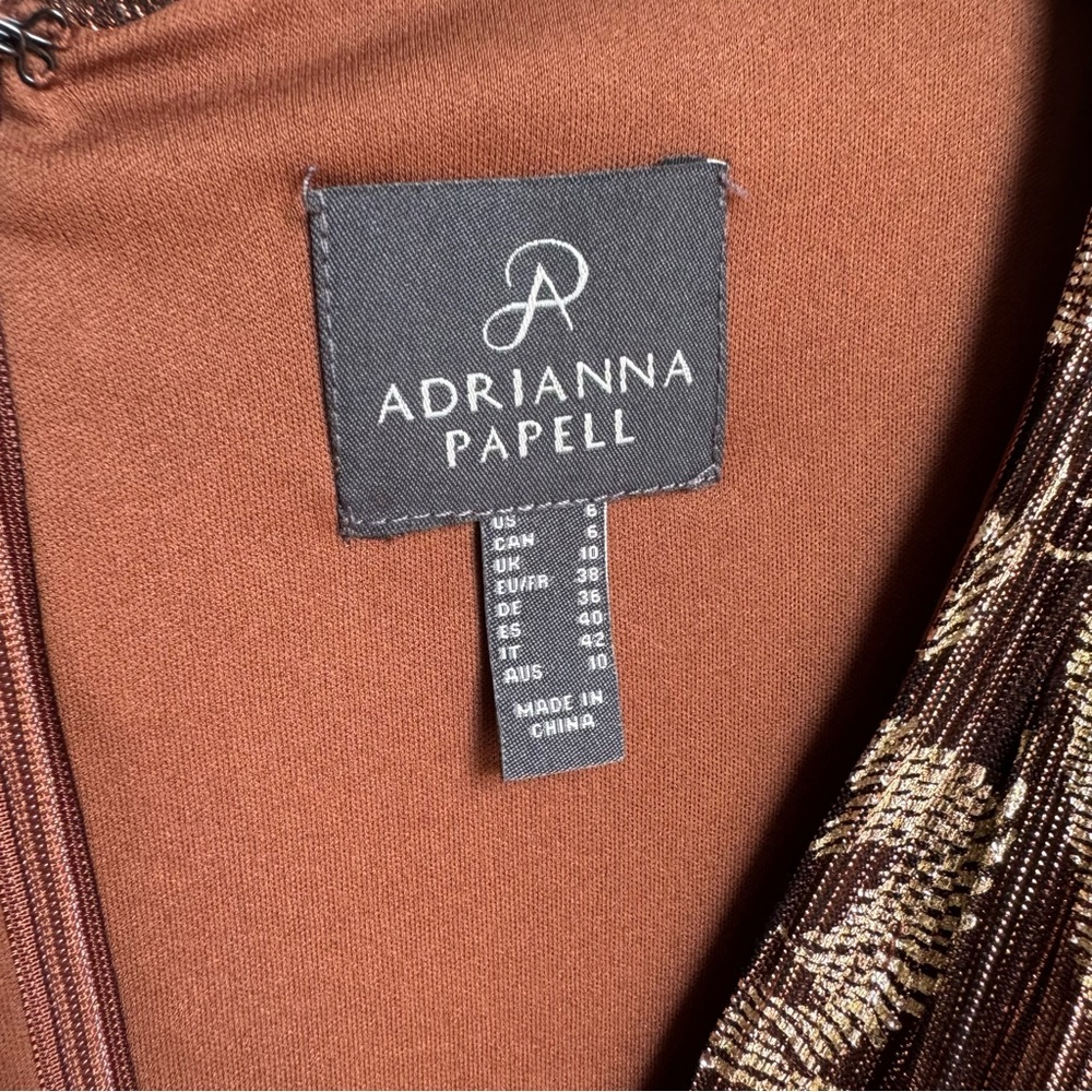 NWT Adrianna Papell V-Neck Palm Leaf Metallic Crinkle Knit Faux Wrap Dress Sz 6 - Picture 9 of 12